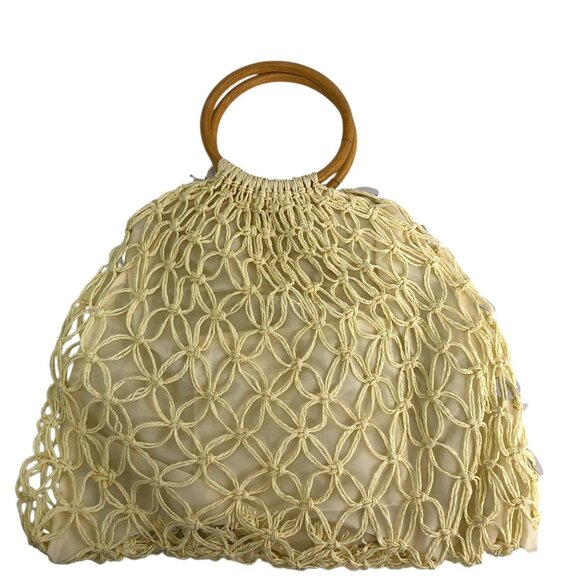 Vintage Style GaBaangs Handbag Beige Woven Macramé Sequin Details Bamboo Handles - Picture 4 of 8